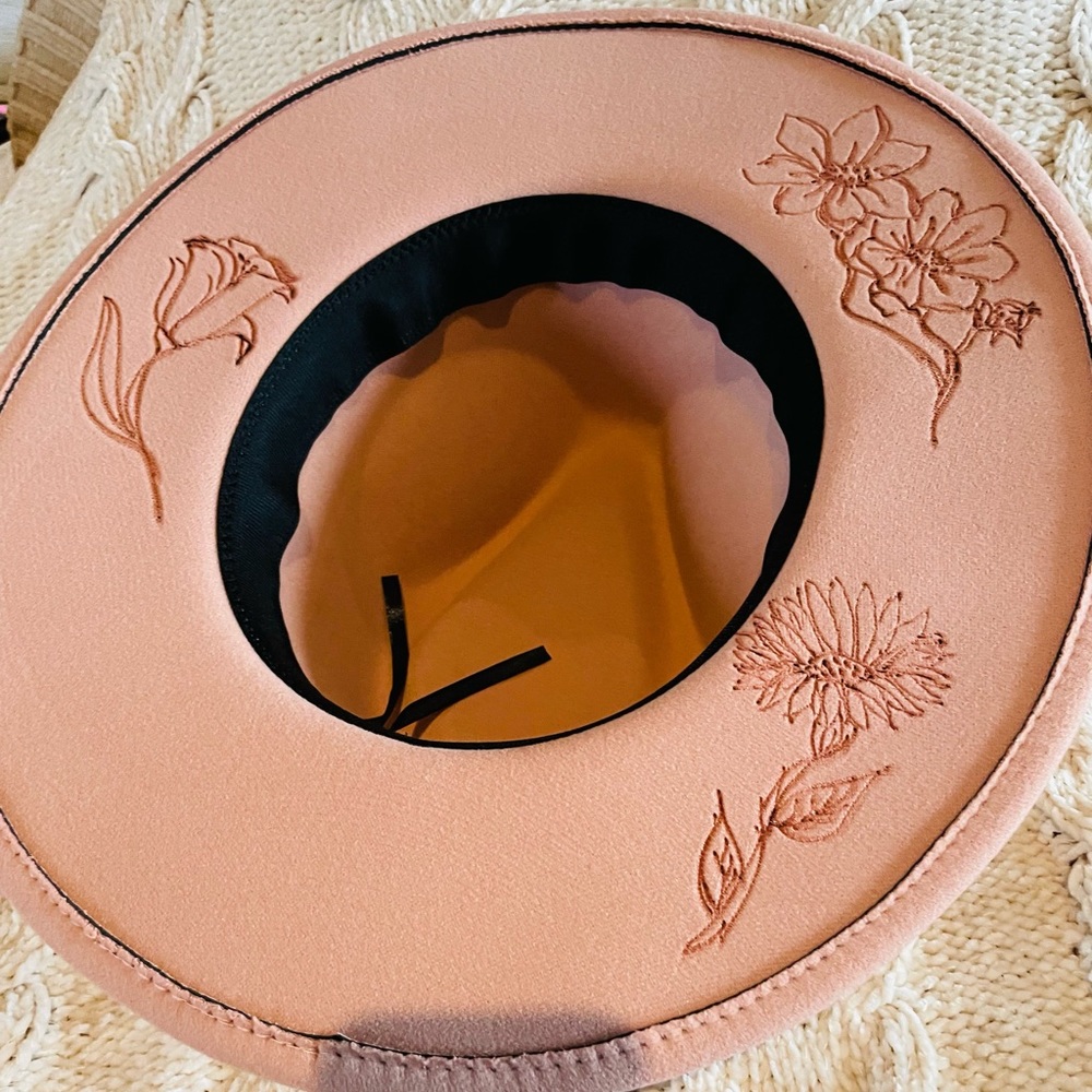 Women’s Pink Bohemian Style Wide Brim Hat - Picture 2 of 2